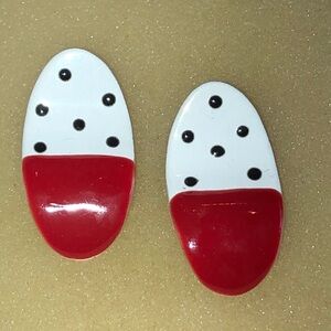 Red and White Wavy Vintage Retro Polka Dot Earrings